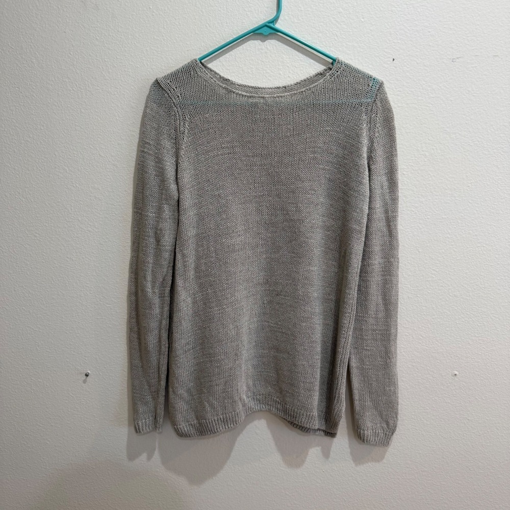 Vince Womens Grey 100% Linen Open Knit Long Sleeve Pullover Sweater Size Small